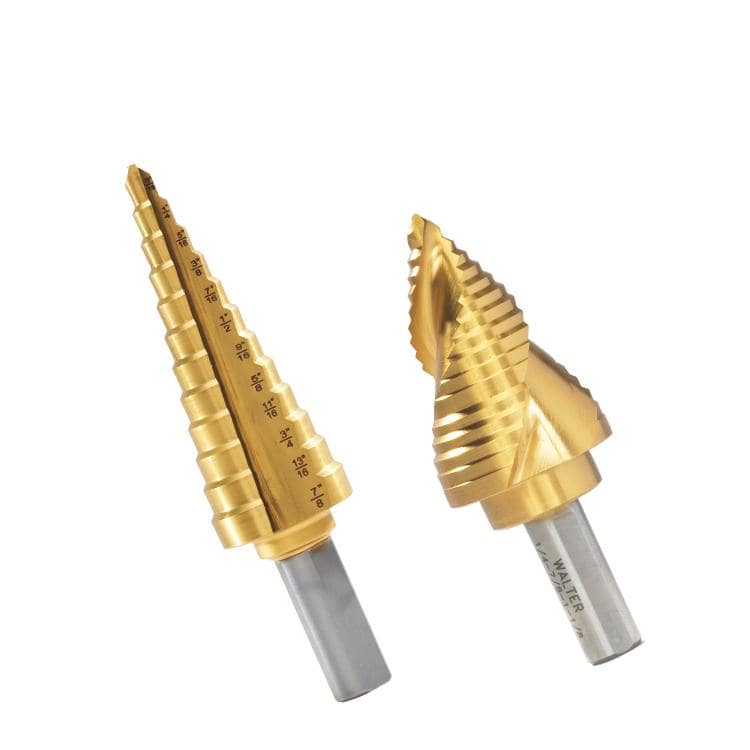 Walter 01W021 multi-step drill bit set showing a 3/16 to 1/2 inch drill bit with multiple steps for versatile drilling.