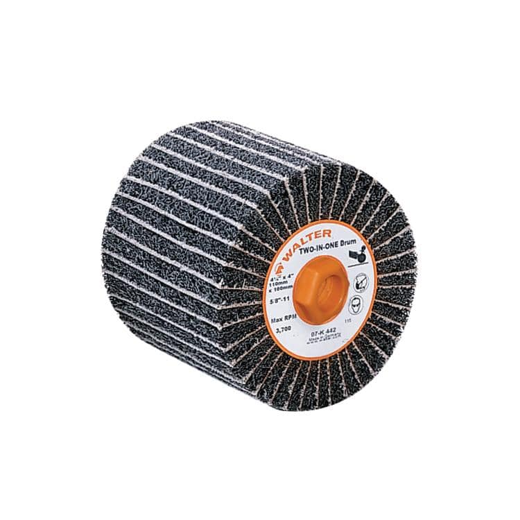 Walter Blendex 07R450 4.5-inch non-woven Velcro scrim-backed disc with coarse abrasive surface for grinding and surface finishing.