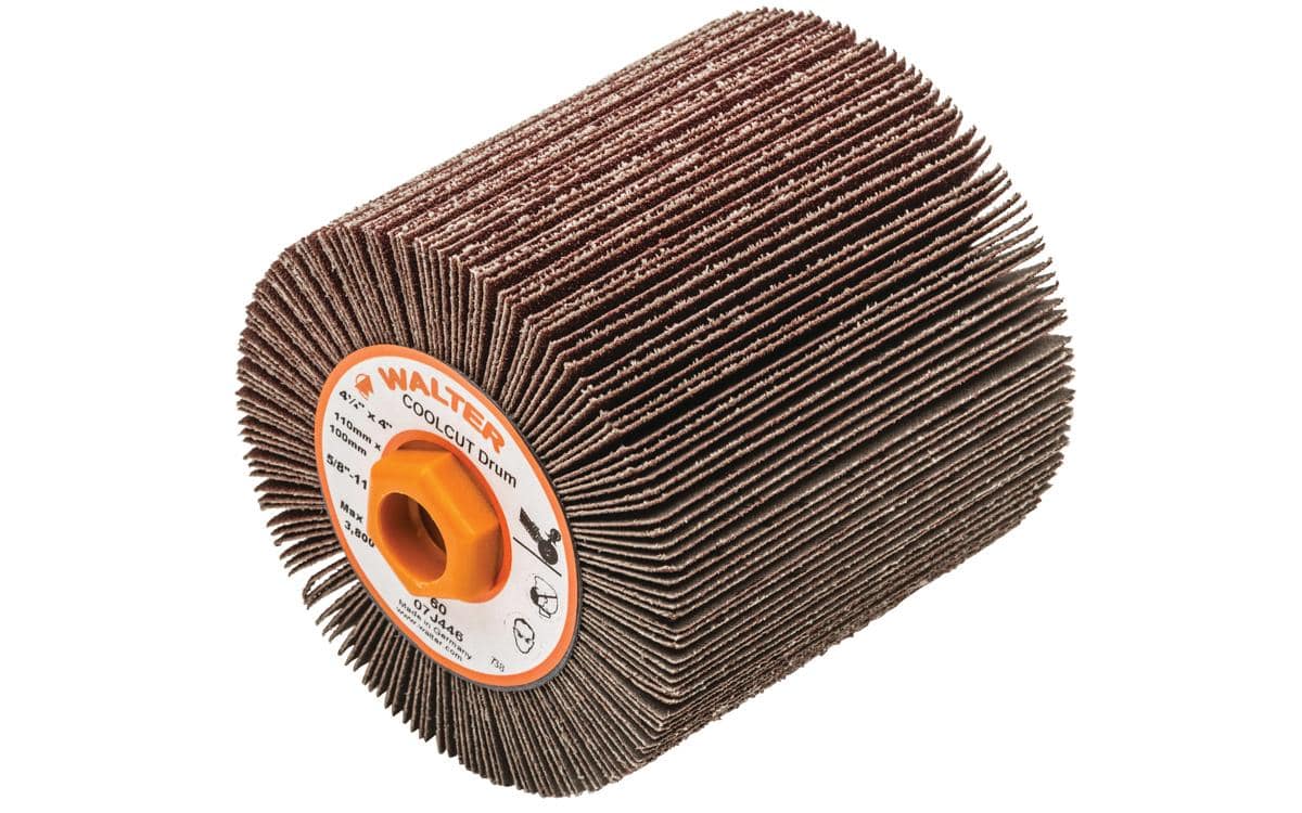 WALTER Blendex 07R503 5-inch non-woven Velcro discs with scrim backing, used for grinding and surface finishing.