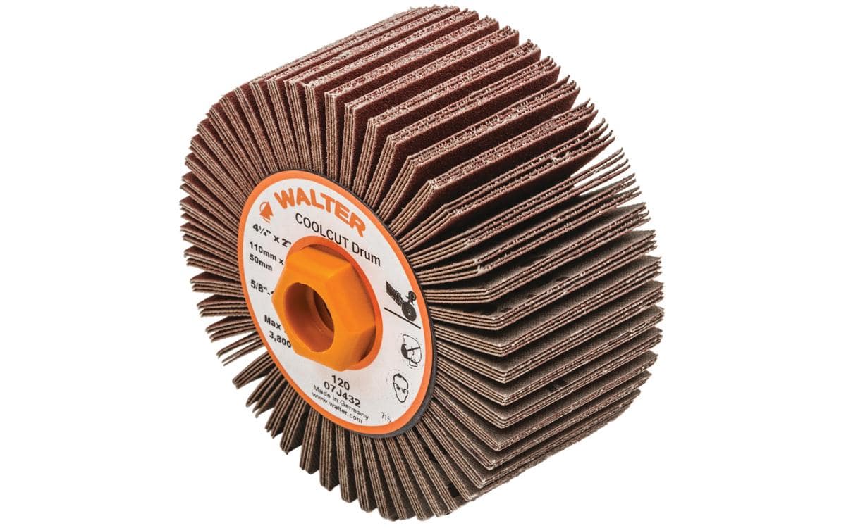WALTER Blendex 07R504 5-inch non-woven Velcro and scrim-backed disc, fine abrasive surface for polishing and finishing.