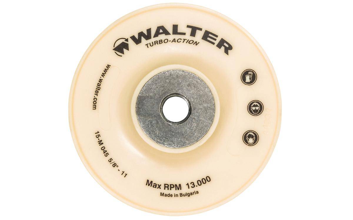 White 4-1/2 inch turbo pad from WALTER, designed for polishing and surface finishing applications.