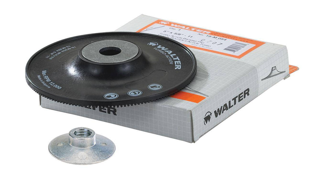 Black 5-inch Turbo Pad from WALTER, suitable for polishing and buffing applications.
