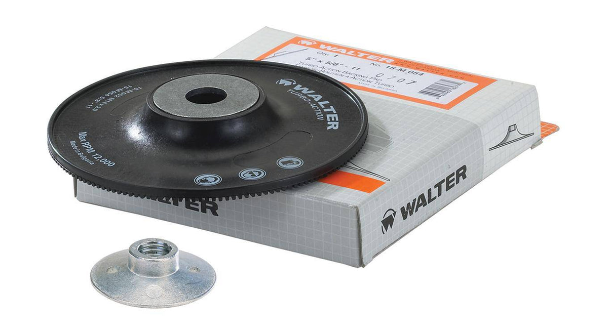 Black 5-inch Turbo Pad from WALTER, suitable for polishing and buffing applications.