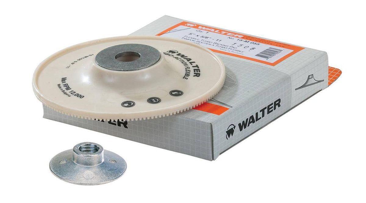 White 5-inch Turbo Pad by WALTER 15M055, designed for polishing and surface finishing.