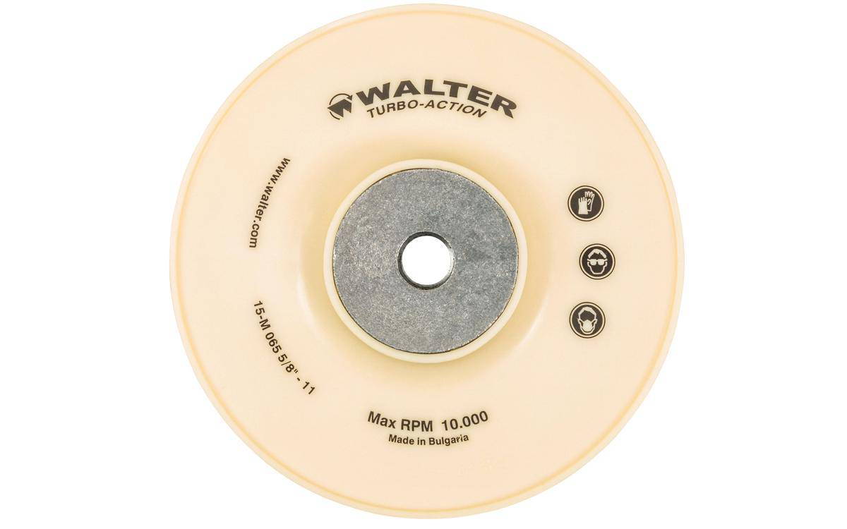 White 6-inch Turbo Pad by WALTER, ideal for polishing and surface finishing in industrial grinding applications.