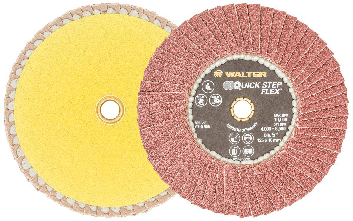 WALTER 07Q506 quickchange 5-inch x 10mm 60 grit quick-step flex flap disc for grinding and surface finishing.