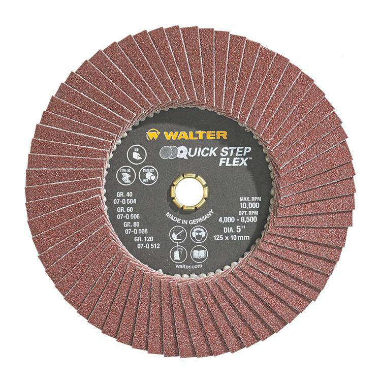 WALTER 07Q508 quickchange 5-inch x 10mm 80 grit Flex Flap Disc for grinding and polishing applications.