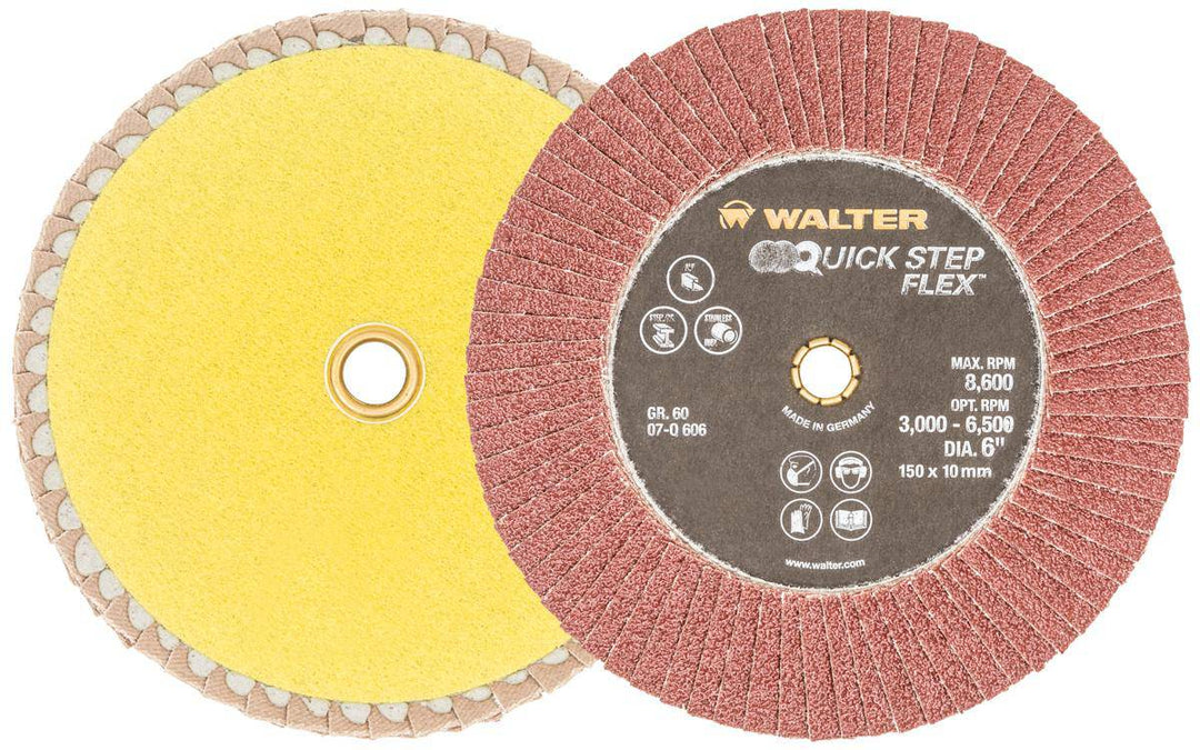 WALTER 07Q606 6-inch quickchange flex flap disc with 60 grit for grinding and finishing metal surfaces.