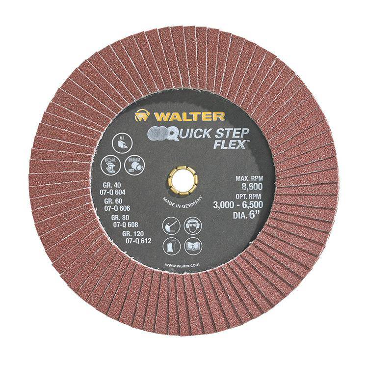 WALTER 07Q608 quickchange 6-inch x 10mm 80 grit quick-step flex flap disc for grinding and surface finishing.