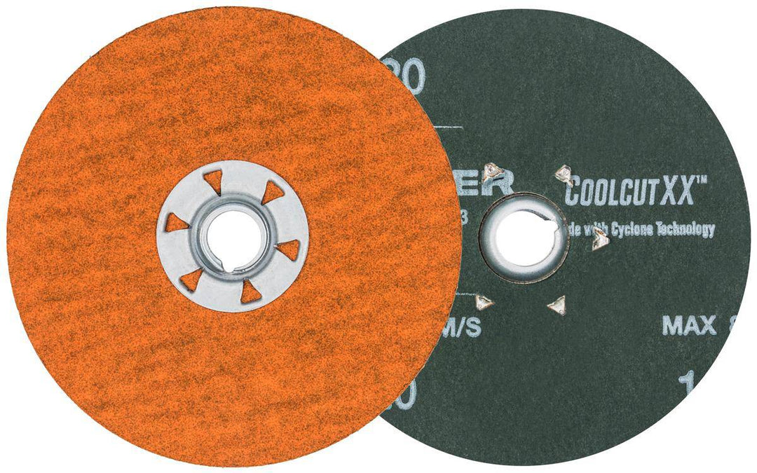 Walter CoolCut XX 15x482 4.5-inch aluminum oxide quickchange fibre disc with 120 grit for grinding and surface preparation.