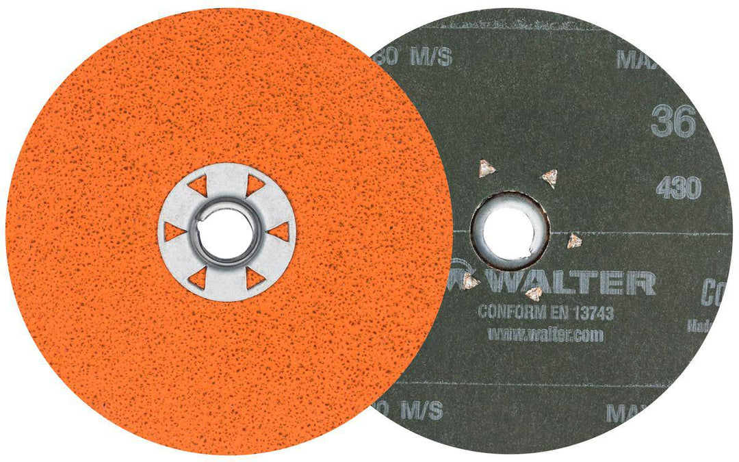 WALTER COOLCUT XX 15X523 5-inch 36 Grit Aluminum Oxide Quickchange Fibre Disc for grinding and finishing applications.