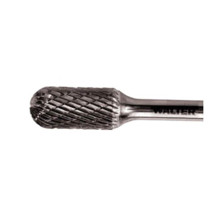 WALTER 01V008 Carbide Burr Alu for metal grinding and shaping, shown in a close-up of the cylindrical cutting tool.
