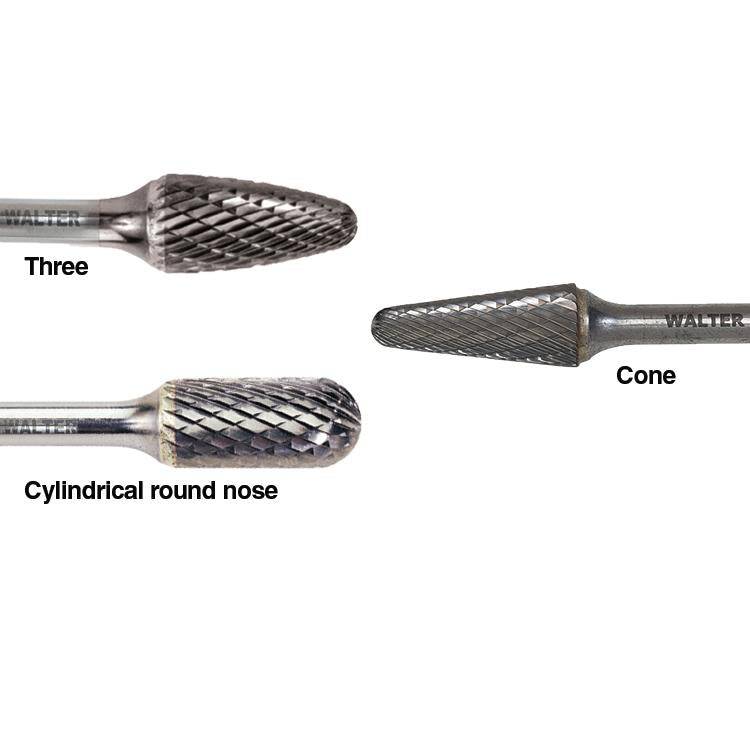 Walter 01V033 hard alloy cylindrical round carbide burrs, 1/2 inch x 1 inch x 1/4 inch, regular carbide burrs for metal grinding.