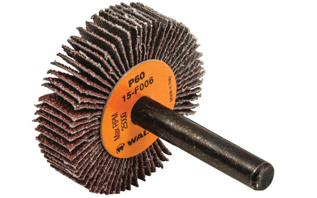 WALTER 15F006 shank-mounted flap wheel with 1-1/2 inch diameter, 60 grit aluminum oxide for grinding and finishing applications.