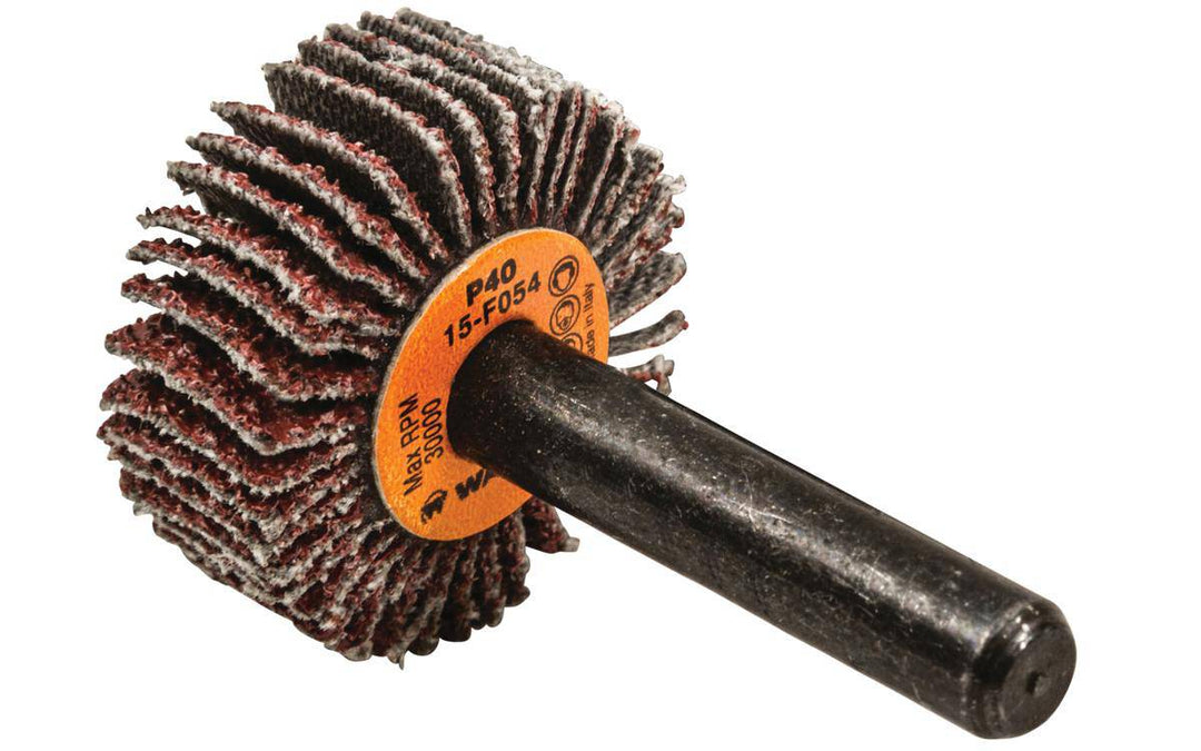 Walter CoolCut 15-F-054 shank-mounted flap wheel with 40 grit aluminum oxide, 1 inch diameter, for metal grinding and finishing.