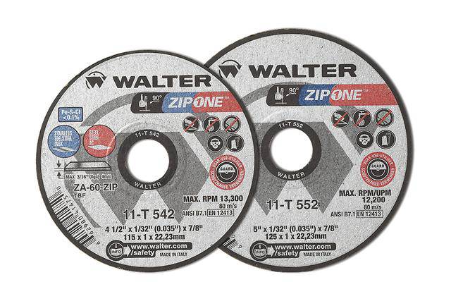 Walter ZipOne 11-T 552 Type 1 cut-off wheel, 5-inch diameter, 1/32 inch thickness, for metal cutting applications.