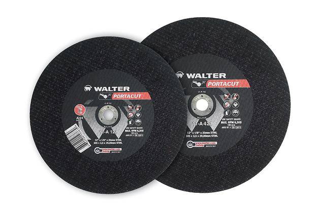 WALTER Portacut 11A142 Type 1 wheel with 14x7/8 inch A24 cutting wheel, metal cutting tool for industrial use.